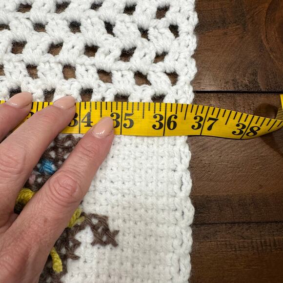 Vintage Hand Knit Quilt Crochet Afghan 36” x 36” Baby Blanket Animals Nursery - Picture 10 of 10